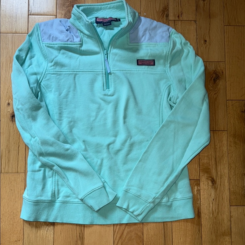 Vineyard Vines Women’s Light Green Quarter-Zip Pullover, Medium